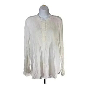 Sundance Top Large Blouse Half Button Rayon White Women's Large
